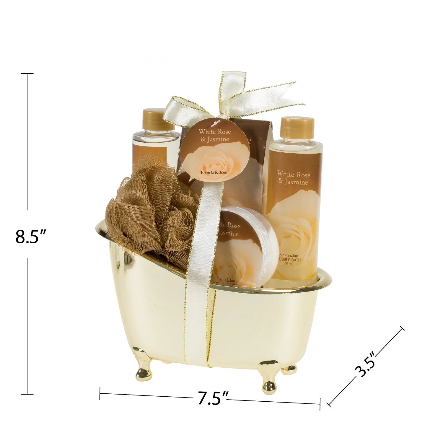 Bath and Body Gift Set for Her White Rose Jasmine Spa Bath Gift Set for Women in Elegant Gold Tub
