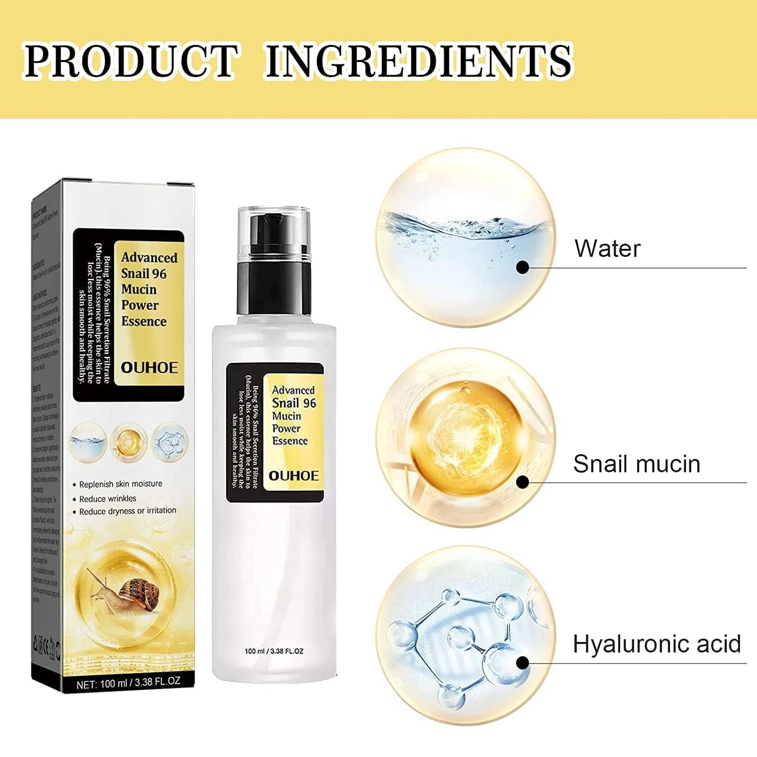 Advanced Snail Mucin 96% Power Repair Serum, Snail Mucin Serum with Snail Secretion Filtrate, for Dull and Damaged Skin, Anti-Aging and Complexion Correction, Face Serum (100Ml) 2PCS