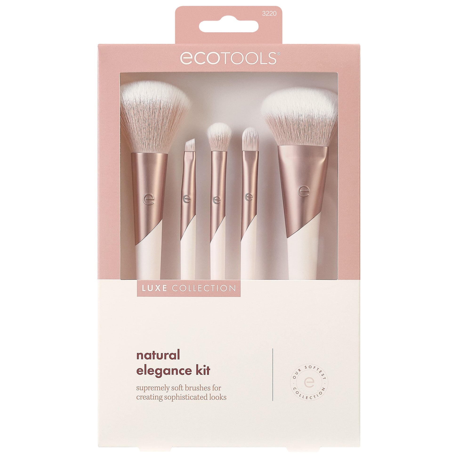 Luxe Natural Makeup Brush Set, for Face, Cheek, and Eye Makeup, 5 Piece Set