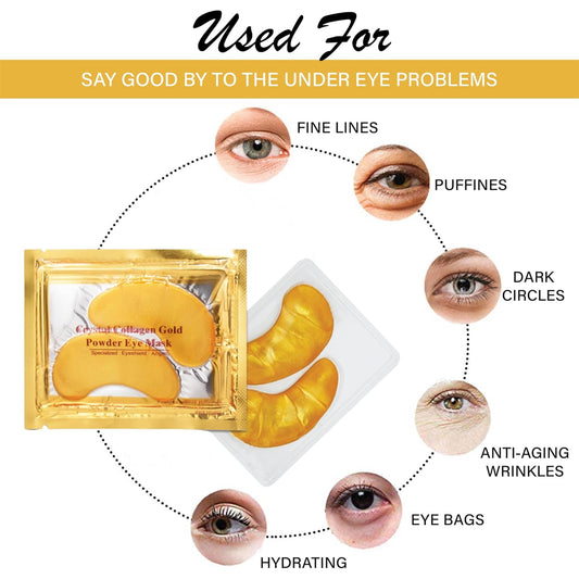 10 Gold Under Eye Patches - 24k Collagen Powder Gold Eye Mask, Under Eye Patches for Dark Circles & Puffy Eyes Treatment Eye Gel Pads to Reduce Eyebags & Lifts Your Skin Anti Aging Gel Eye Mask