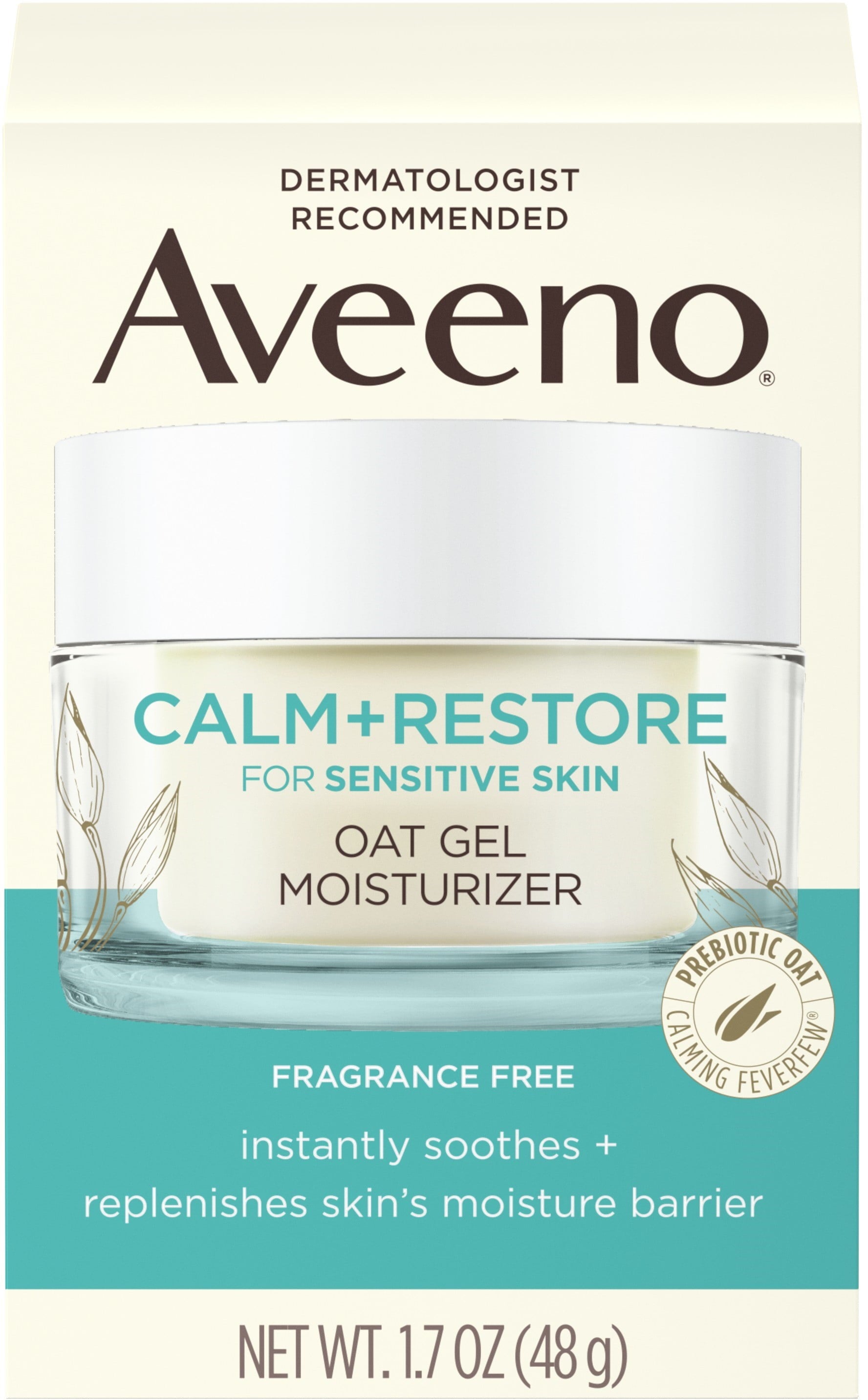 Calm + Restore Oat Gel Facial Moisturizer for Sensitive Skin, Lightweight Gel Cream Face Moisturizer, 1.7 Oz 1 Ea (Pack of 2)