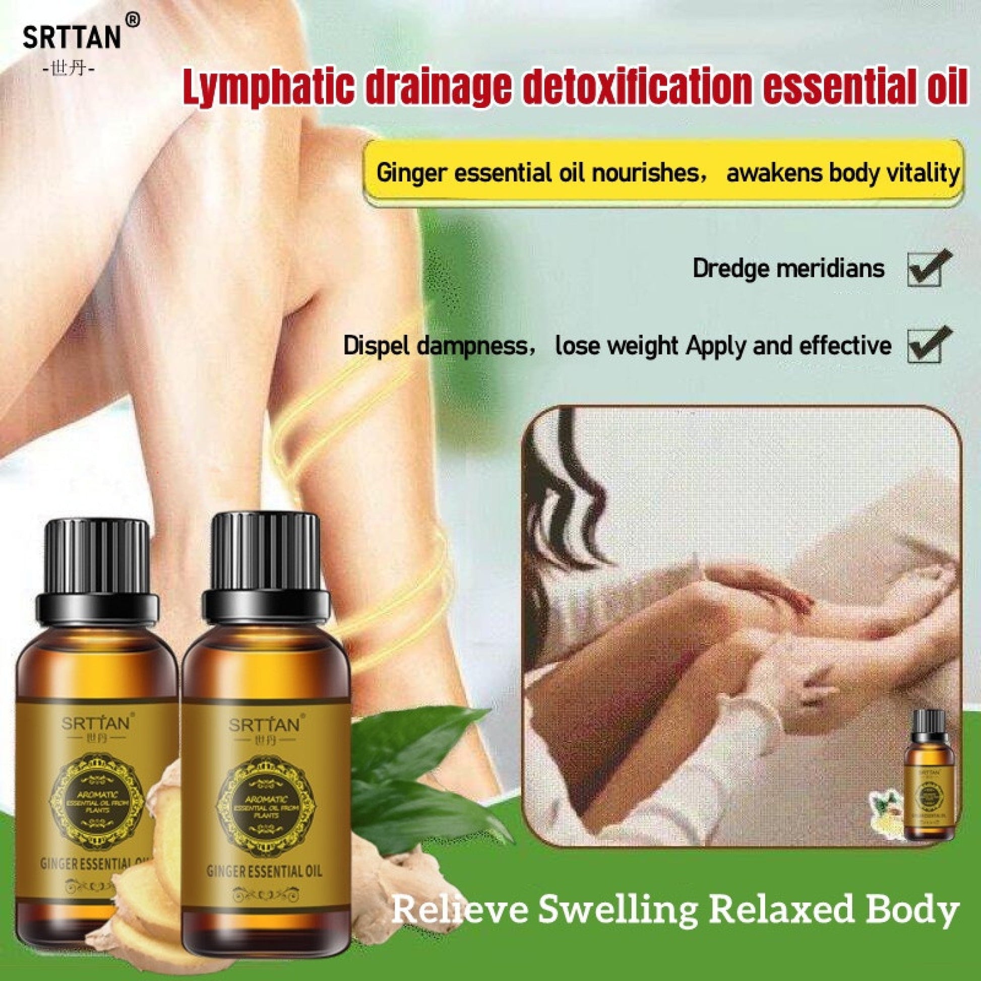 4Pcs Belly Drainage Ginger Oil,Massage Oil for Body Massage,Diffuser with Essential Oil,Body Oil,Ginger Oil,Essential Oil 10Ml/Bottle