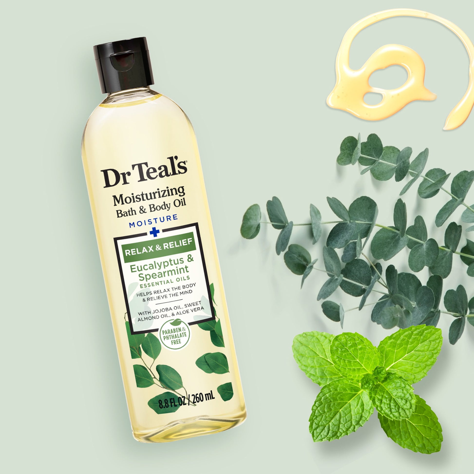 Bath & Body Oil, Moisture + Rejuvenating Eucalyptus & Spearmint Essential Oils, 8.8 Fl Oz.
