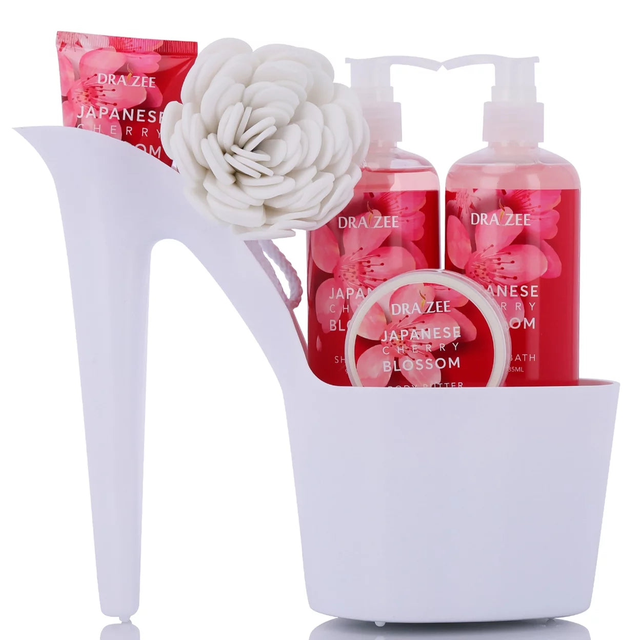 Heel Shoe Spa Gift Set � Cherry Blossom Scented Bath Essentials Gift Basket with Shower Gel, Bubble Bath, Body