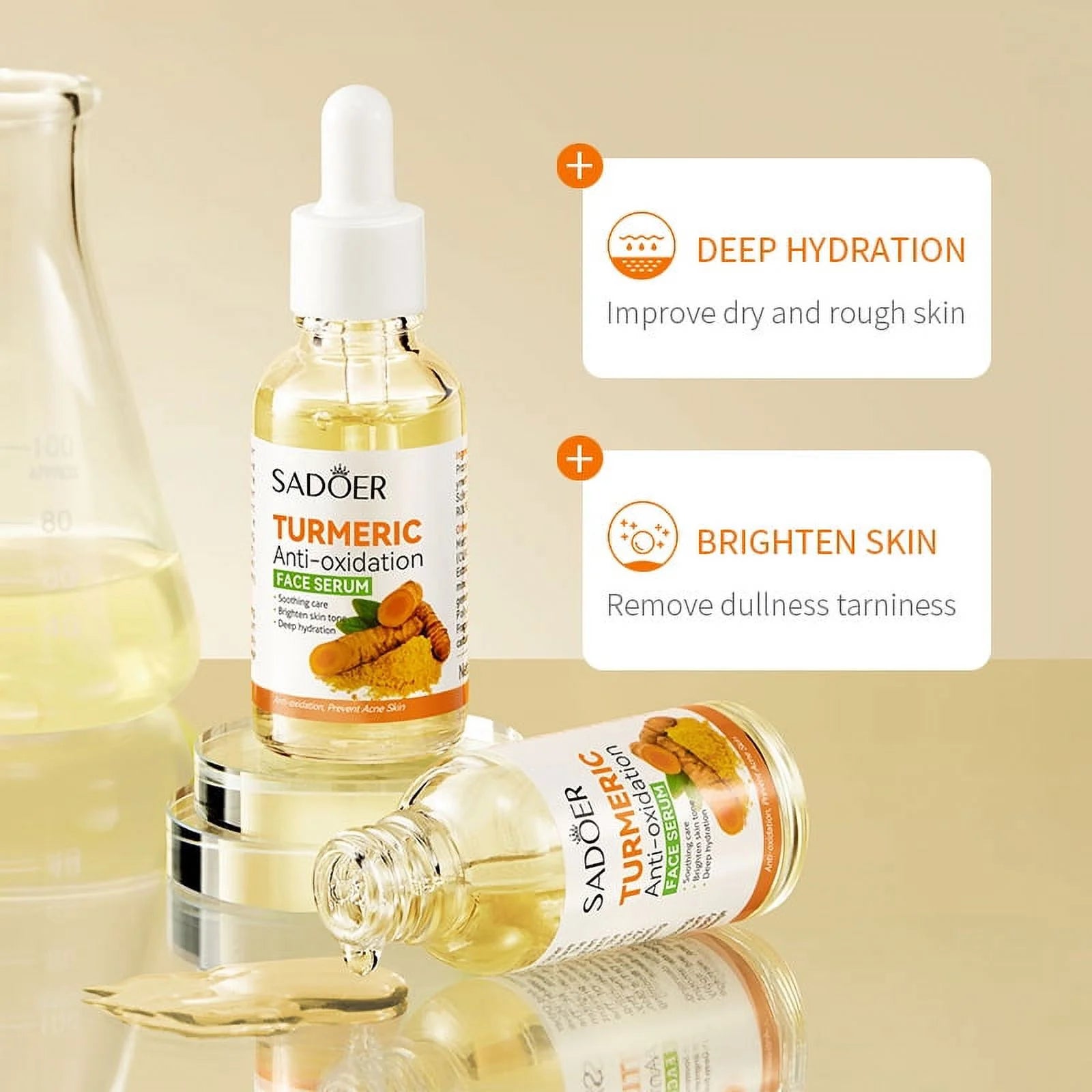 Turmeric anti Oxidation Face Serum,Natural Turmeric Dark Spot Skin Care Moisturizing Repair Serum,30Ml