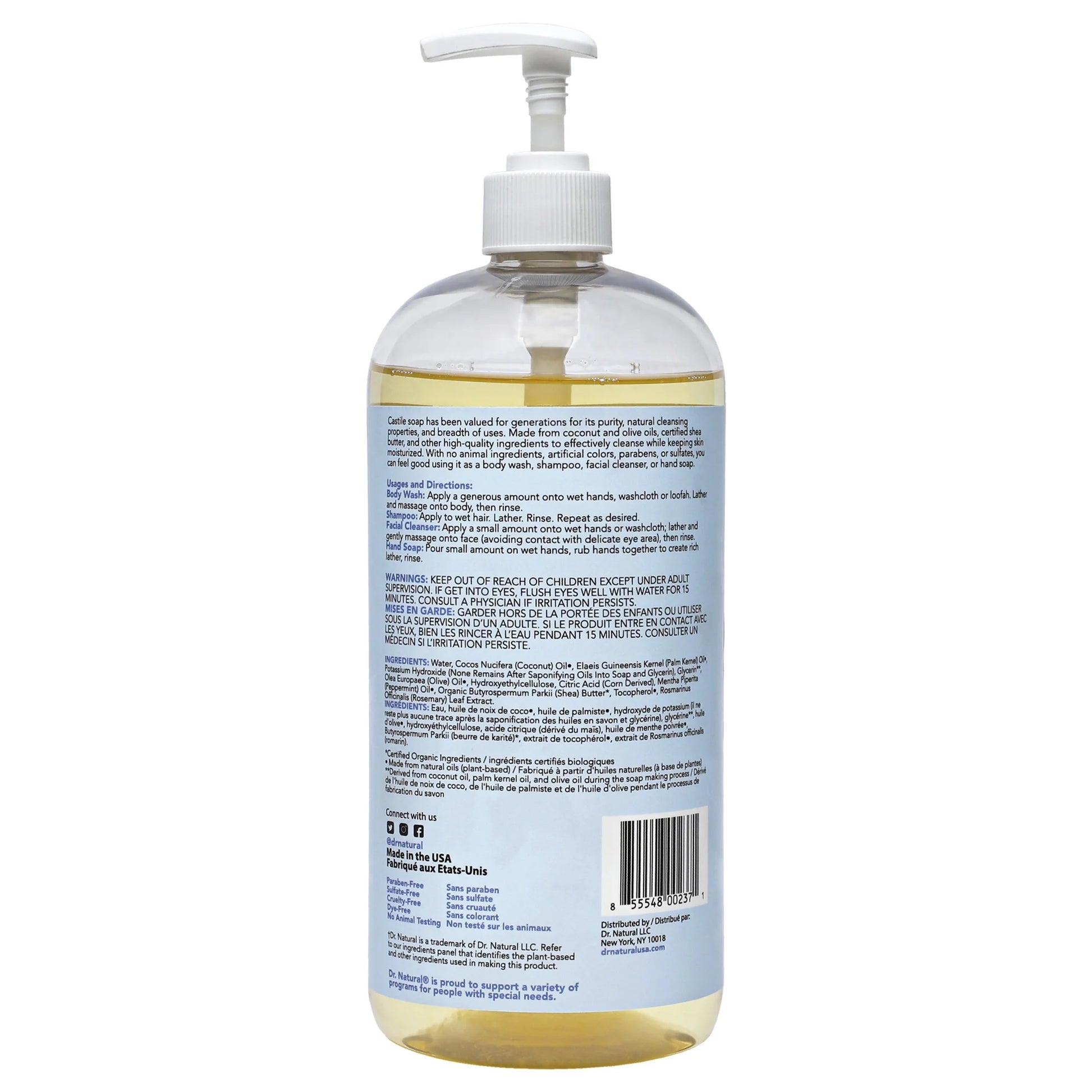 Castile Liquid Soap, Liquid Soap Body Wash, Peppermint, 32 Oz