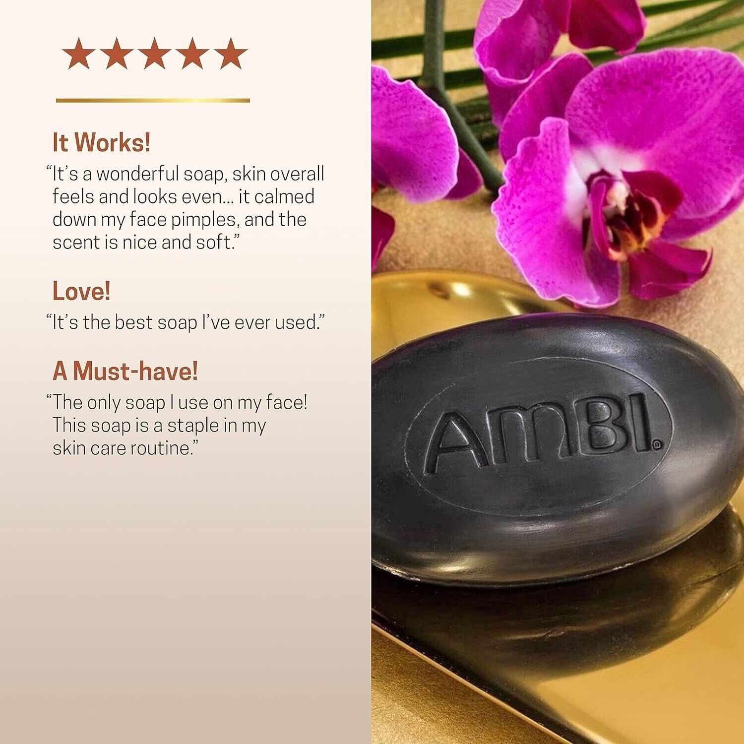 Ambi African Black Soap Face & Body Bar, Cleans and Nourishes Skin, Rinses Clear